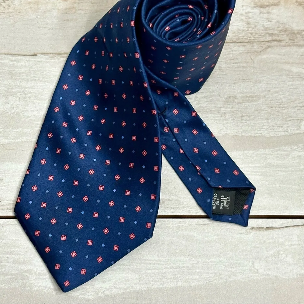 Joseph & Lyman Mens Blue Silk Tie Bloomingdale’s Exclusive USA Office Work Wear